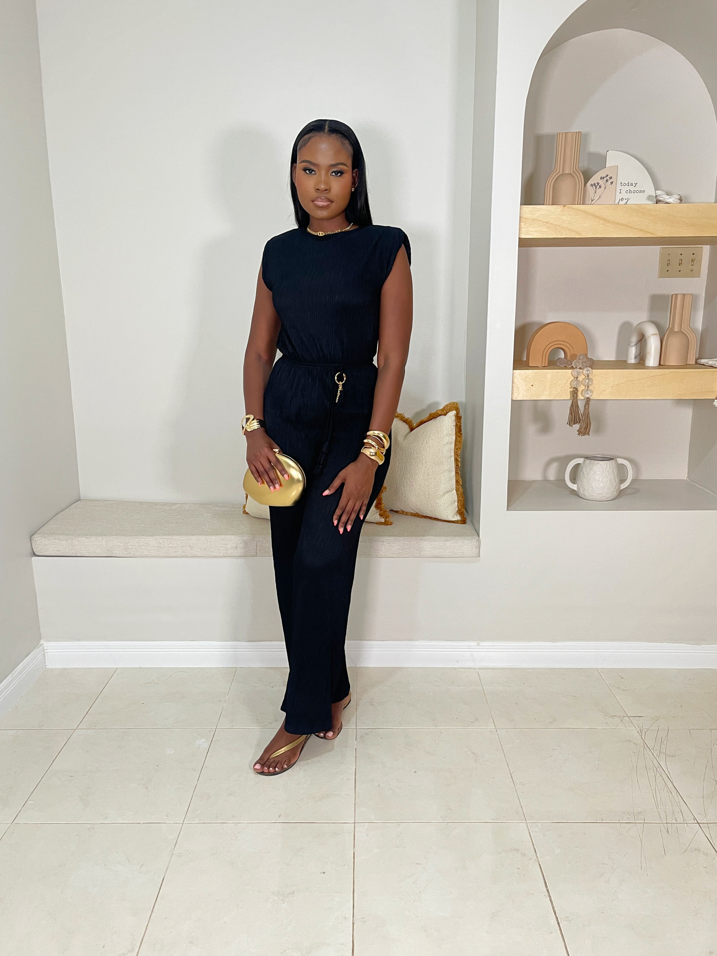 Plisse Grace Jumpsuit - Black