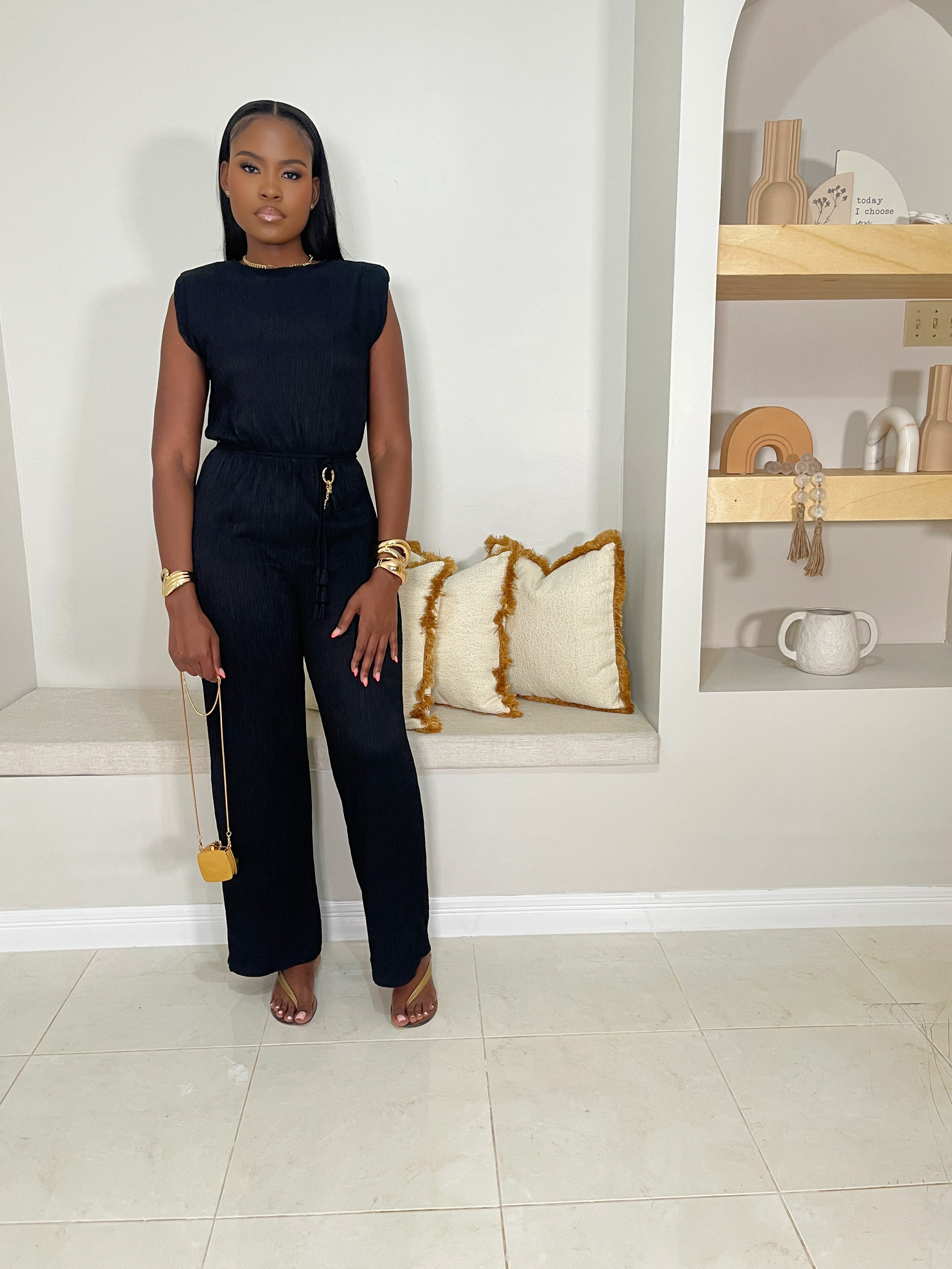 Plisse Grace Jumpsuit - Black
