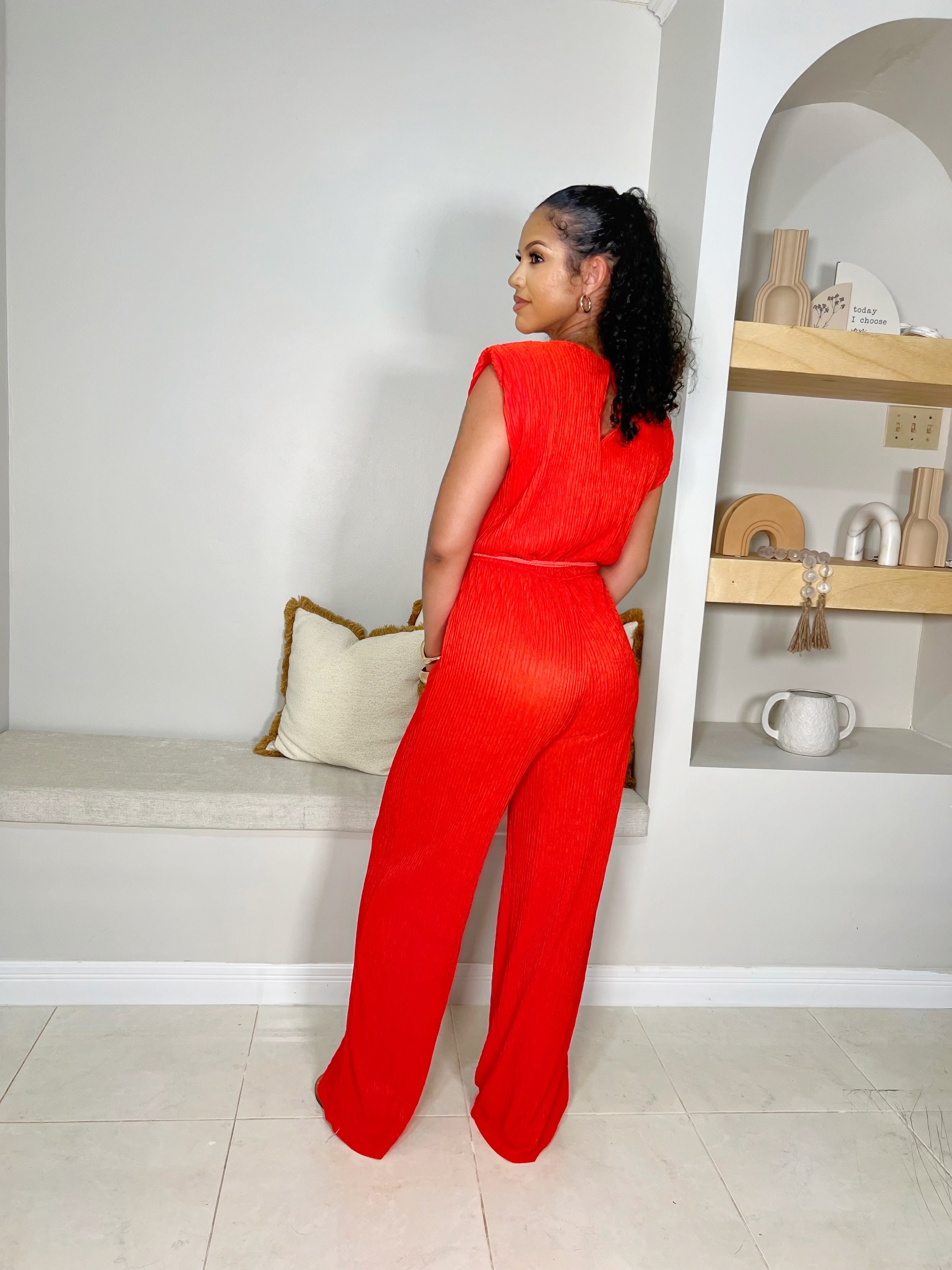 Plisse Grace Jumpsuit-Orange