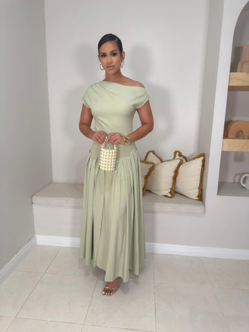 Bonnie Pleated Maxi Dress/ Light Green