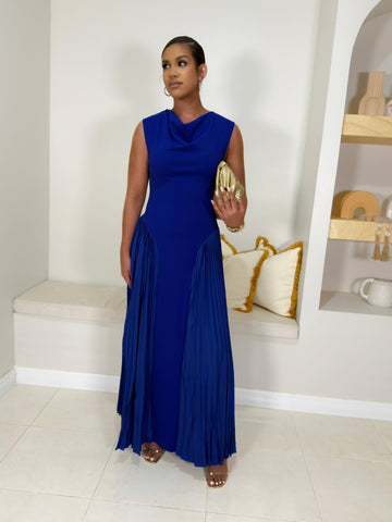 Leyla Pleated Maxi Dress/ Blue