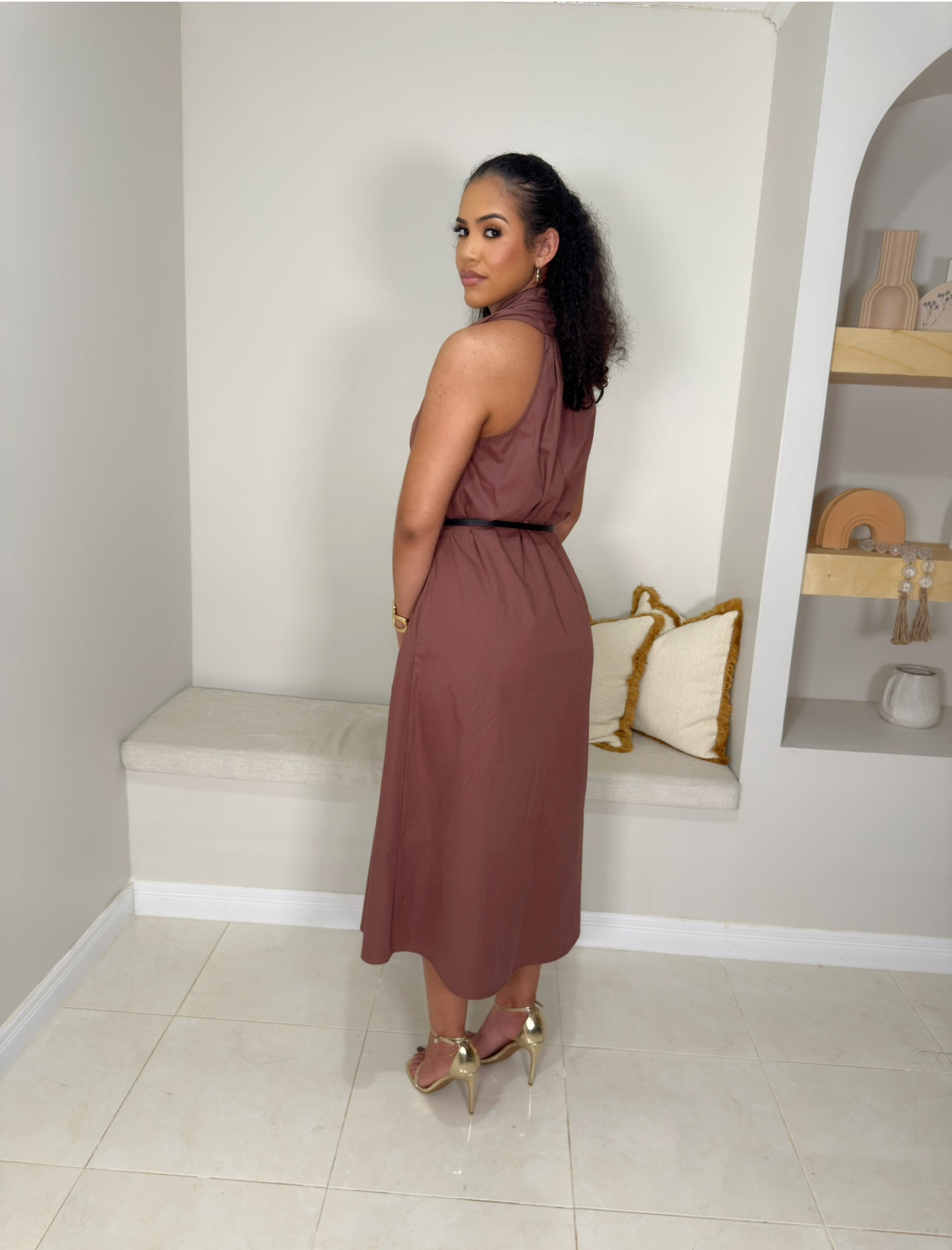 The Cocoa Belted Midi Dress