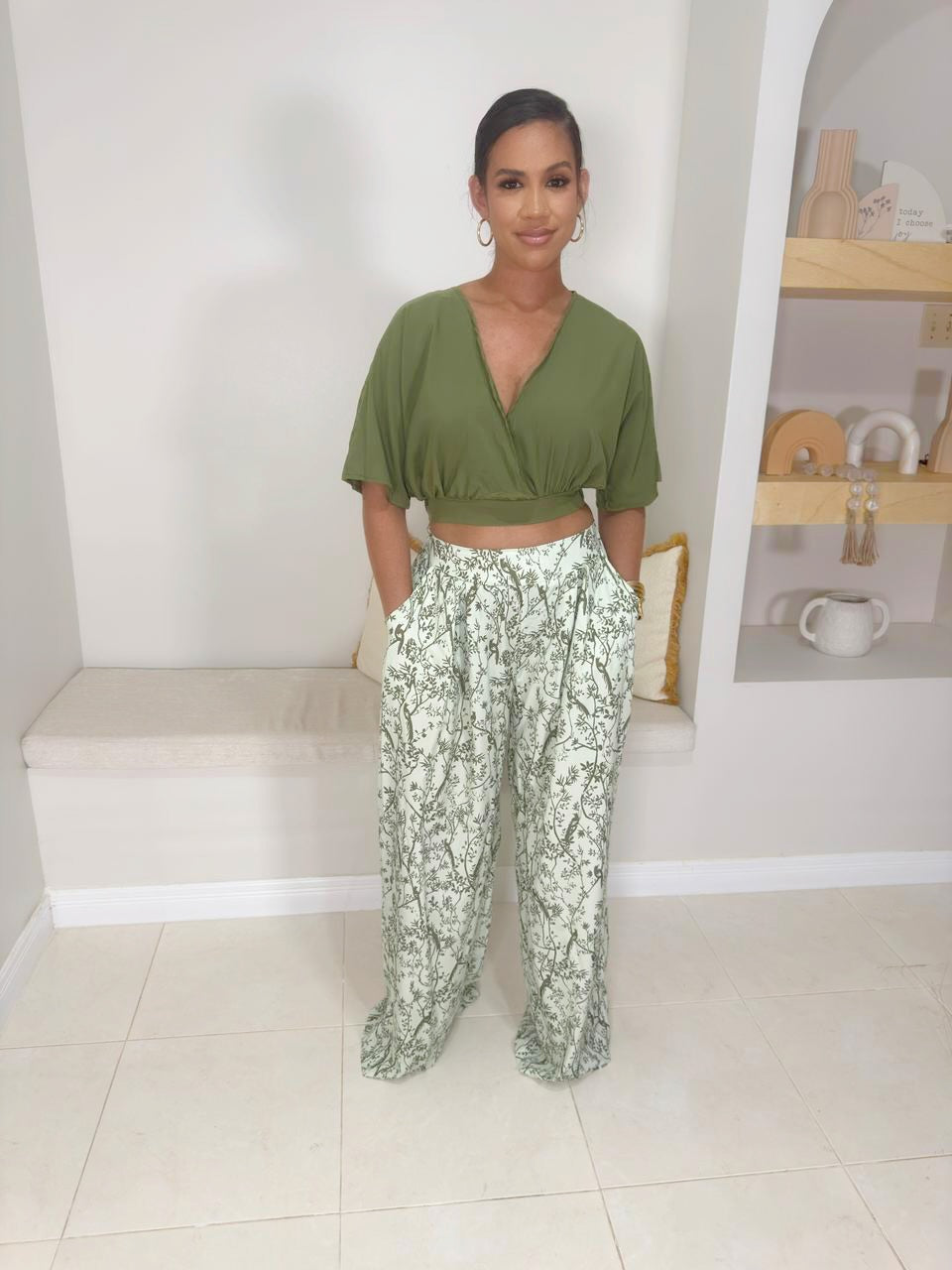 Bella Floral Pants Set/ Green