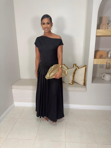 Bonnie Pleated Maxi Dress/ Black
