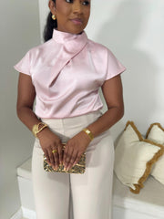 Jayla Satin Cowl Top/ Blush Pink